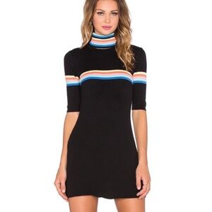 UNIF Reilly Rainbow Striped Knit Sweater Dress Turtleneck